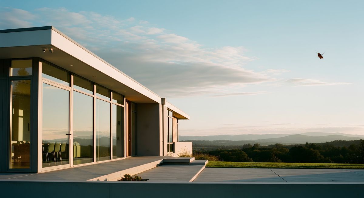 A modern home at golden hour